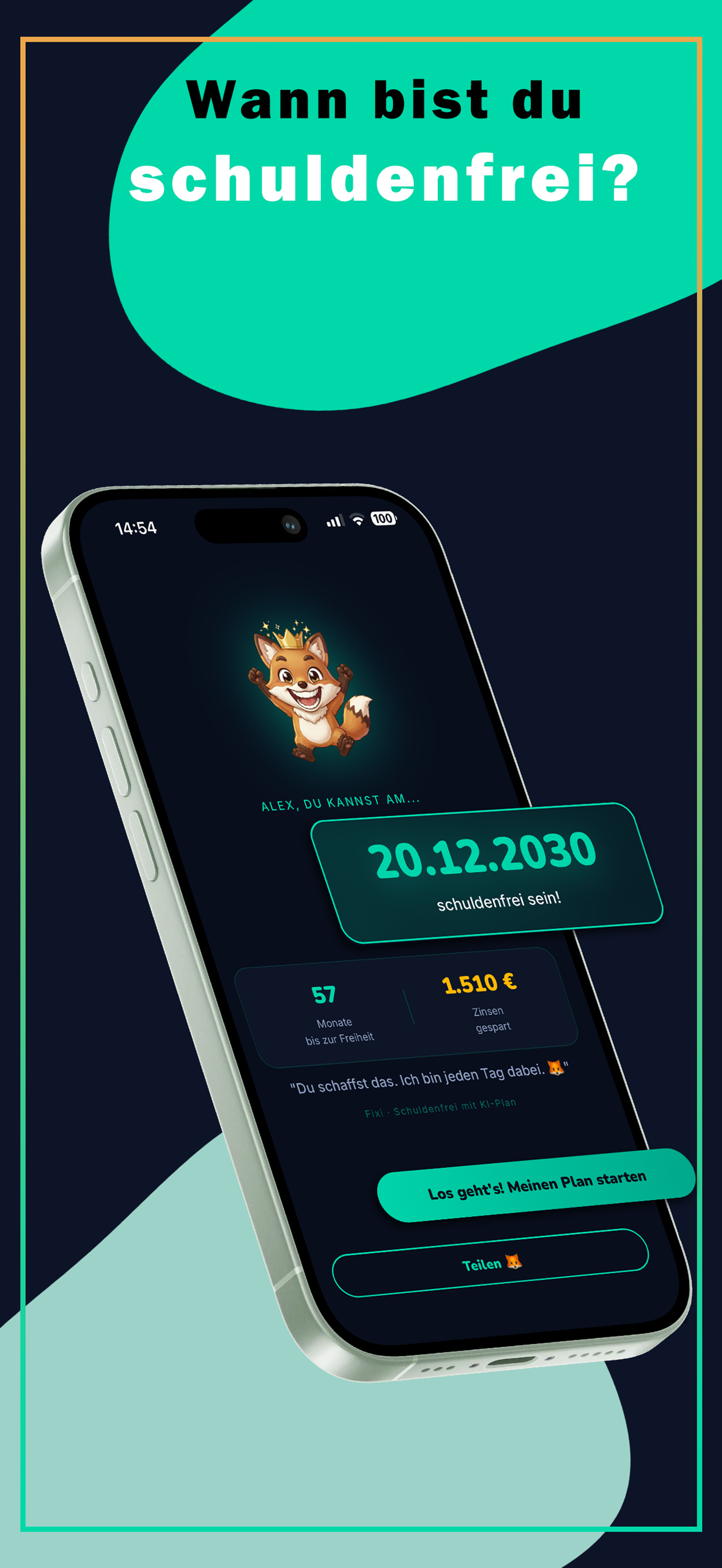 Fixi App Preview Schuldenfrei-Datum